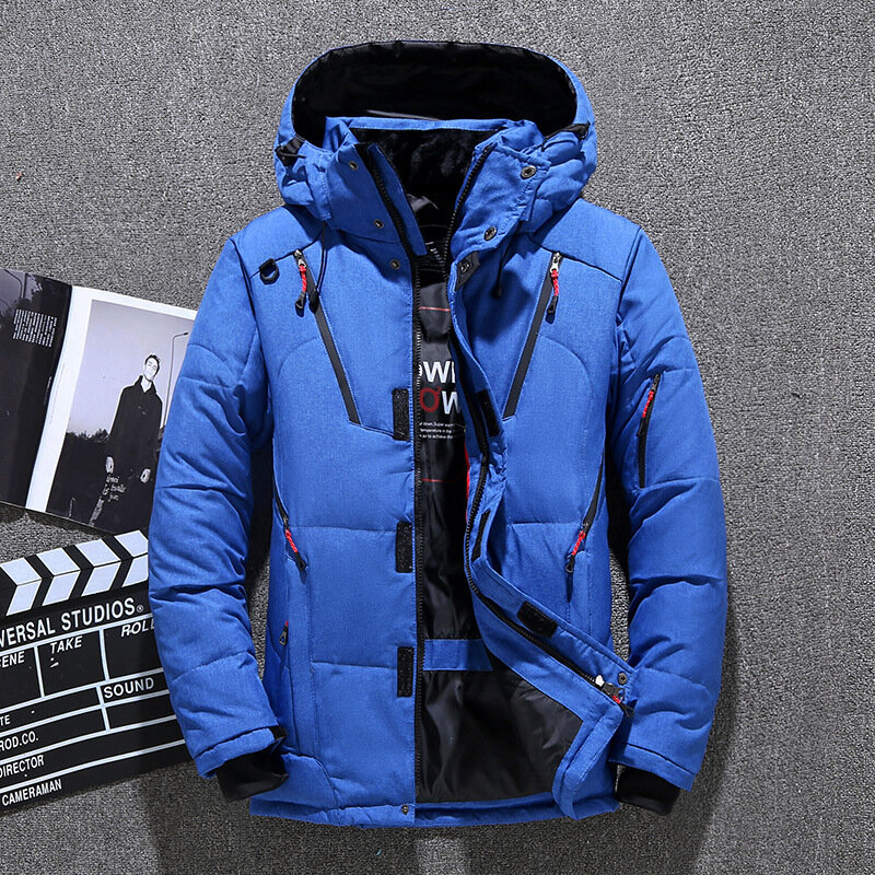 Jacket Male Winter Parkas Men White Duck Down Jacket Hooded Outdoor Multi Pockets Thick Warm Padded Snow Coat Male