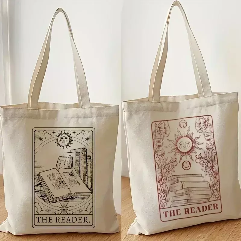 TOUB021  Vintage The Reader Pattern Canvas Shoulder Bag, Lightweight  Sun  Shopper  Versatile Storage Bag