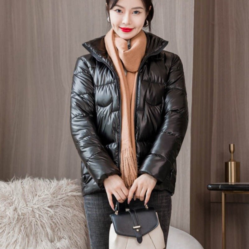 Parka wanita Korea mode musim dingin gadis sederhana padat berdiri kerah elegan temperamen hangat lembut Semua cocok rekreasi harian L-5XL