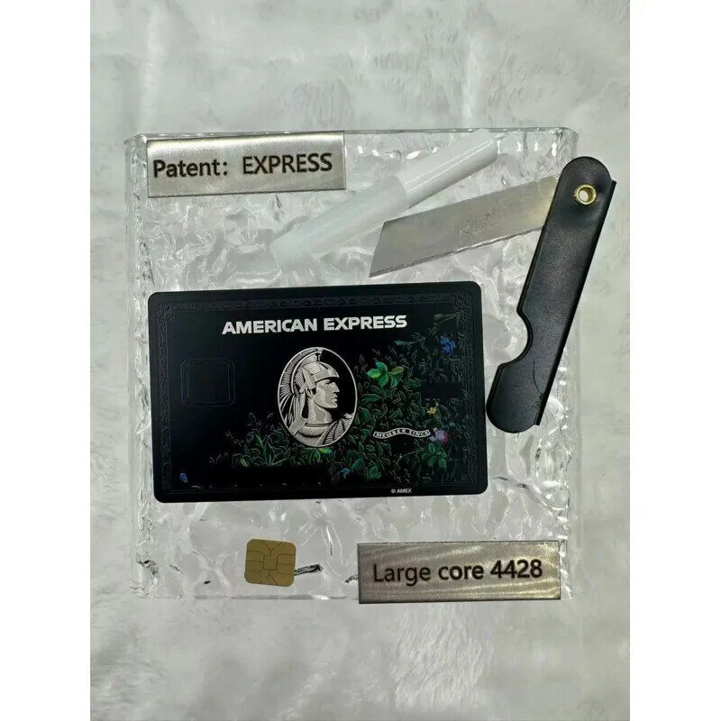 Custom, floral, metal card, stainless steel, express card, replace old card on metal, centurion. Movie props, American Expres
