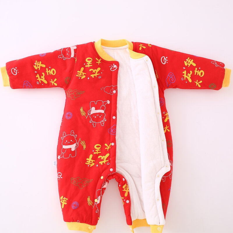 Оригинальная китайская Новогодняя одежда, плотный зимний комбинезон с драконом для новорожденных мальчиков и девочек, хлопковая одежда для ползания, Комбинезоны