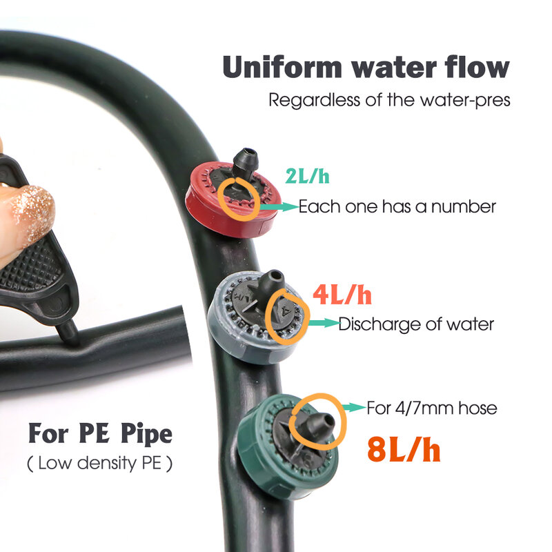 20-200 pces 2l 4l 8l pressão automática compensando dripper fluxo constante jardim emissor durável irrigação regulador de água dripper