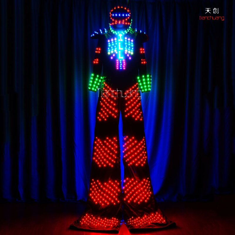 Traje de Robot lampu LED, setelan Robot lampu LED Stilts Walker, kostum acara Kryoman Robot tampilan Led