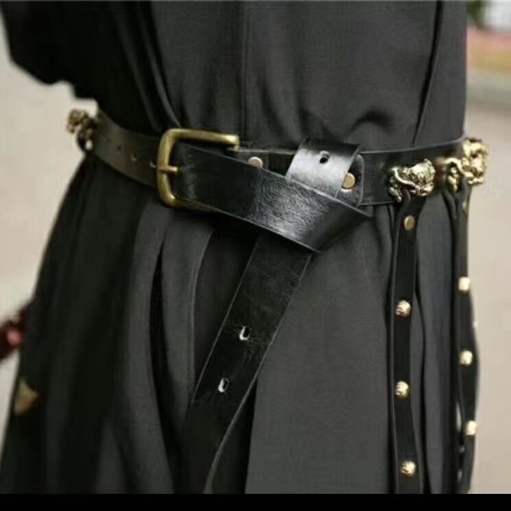 Hanfu-Cinturón de cuero para hombre y mujer, accesorio para la cintura, traje Vintage, vestido, bata, banda de sellado para la cintura, niños