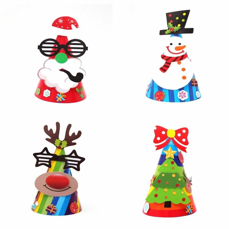 Paper Handmade Santa Hat Santa Claus Elk Kriss Kringle Hat Father Christmas Christmas Tree Kids Xmas Arts Hats Kindergarten