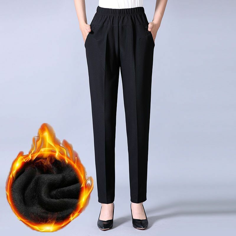 Jesienno-zimowa damska Plus polar dorywczo chusta ołówkowe spodnie koreański moda Streetwear odzież wysokiej talii ciepłe proste spodnie