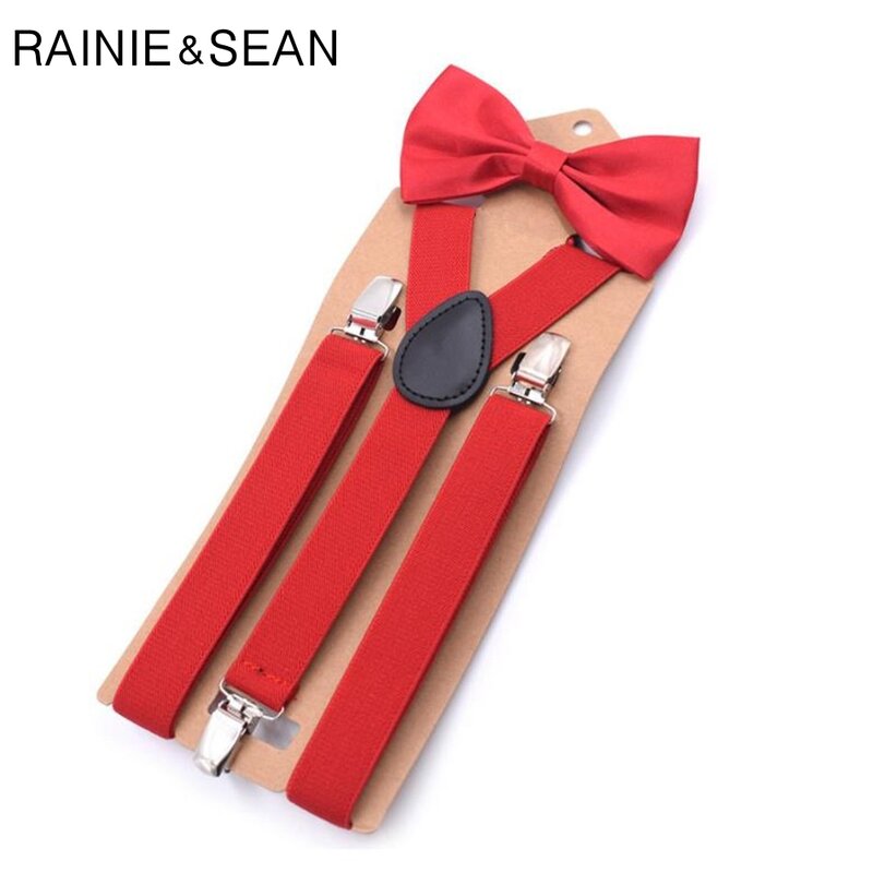 RAINIE SEAN Bow 서스펜더 벨트 남자 여자 어린이 벨트 바지 웨딩 레드 가죽 드레스 교정기, 웨딩 남성 바지 스트랩