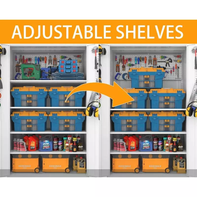 Upgraded Tall & Wide Metal Storage Cabinet with Doors & 4 Adjustable Shelves | Heavy-Duty Black Lockable Garage Cabinet