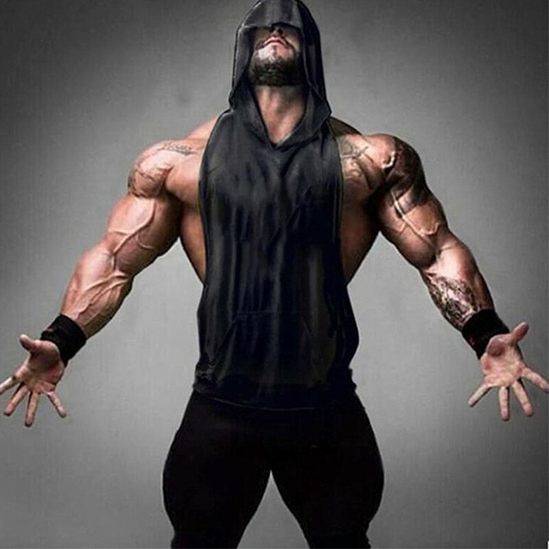 Bodybuilding Sweatshirt T-Shirt Tank Tops Vest Casual Fitness Gym Workout Hooded Men\\\'s Plus Size Sleeveless Sale