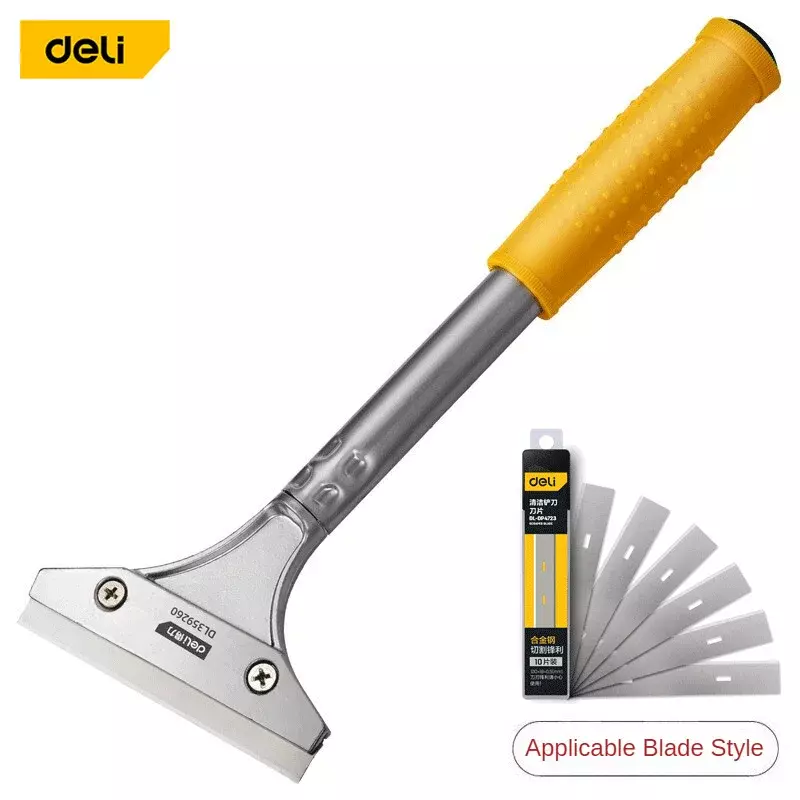 Deli New Good Quality Stainless Steel Wallpaper Paint Tiles Flooring Scraper 600 mm Remover With Blade Household Cleaning Tools