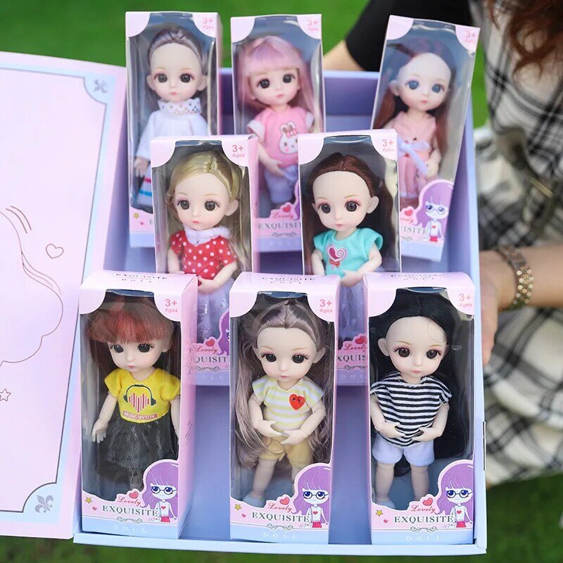 8 Teile/los Von 16cm Mädchen Puppe 1/12 BJD Mini 13 Gemeinsame Bewegliche Puppe Exquisite Box Verpackung DIY Mode Kleid up Geburtstag Geschenk