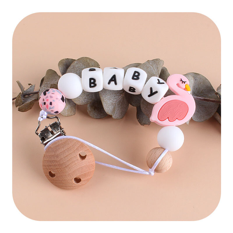 Clip de silicona para chupete de bebé, cadena con nombre personalizado, dibujos animados, accesorios para recién nacido, juguete de dentición sin BPA