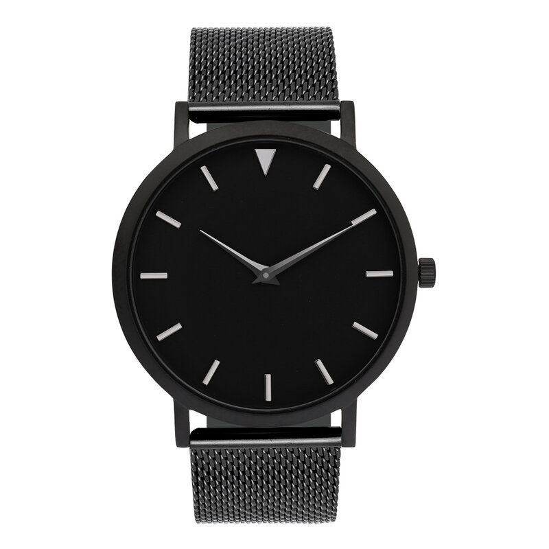 Relógio de aço inoxidável com mostrador simples para mulheres, pulseira de couro preto, 2 anos de garantia 316L