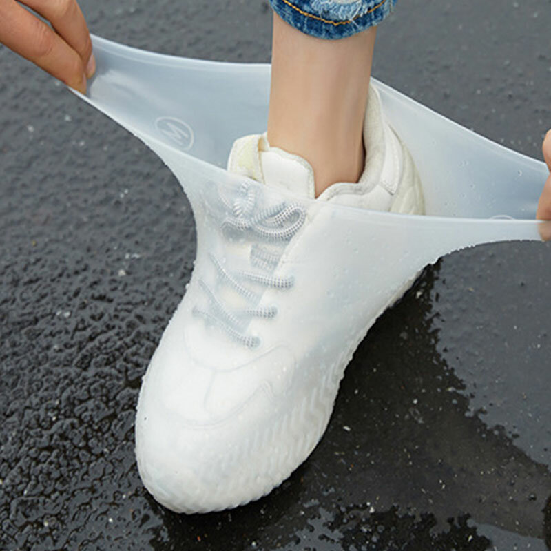 รองเท้าบูตลุยฝนกลางแจ้งที่หุ้มรองเท้ากันฝนกันน้ำนำกลับมาใช้ได้รองเท้าใส่เดินถุงหุ้มรองเท้า1คู่