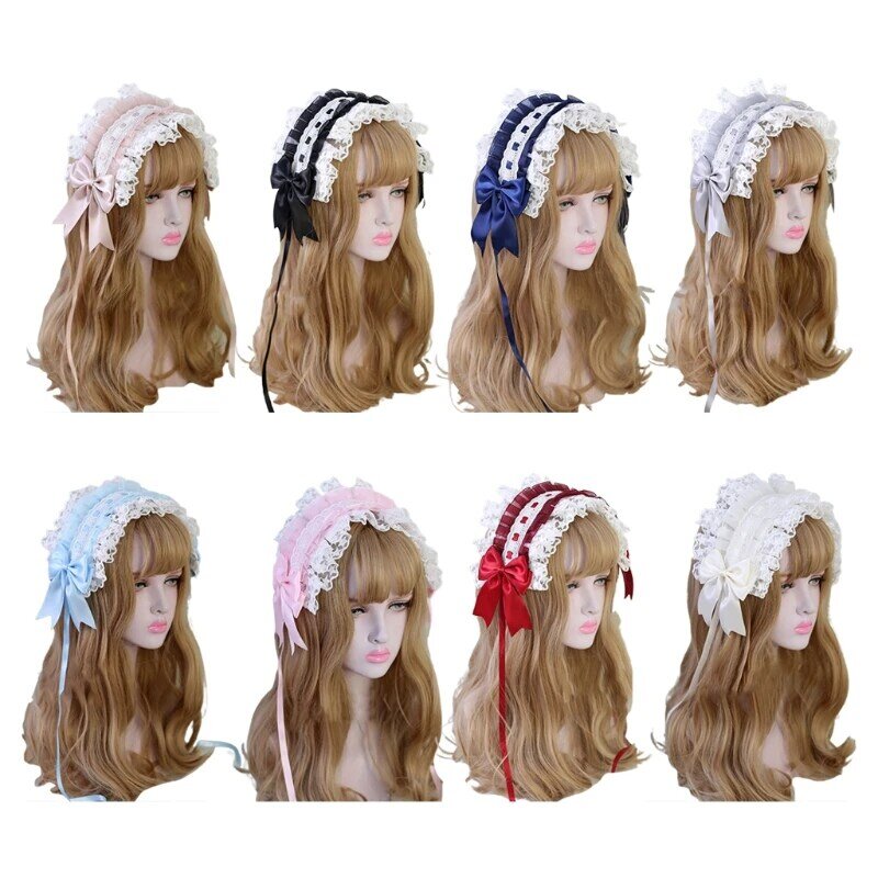 2023 New Star Lace Ribbon Bow Headband Cosplay Headdress Japanese Sweet Lovely Ruffled Hairpin Maid Hair
