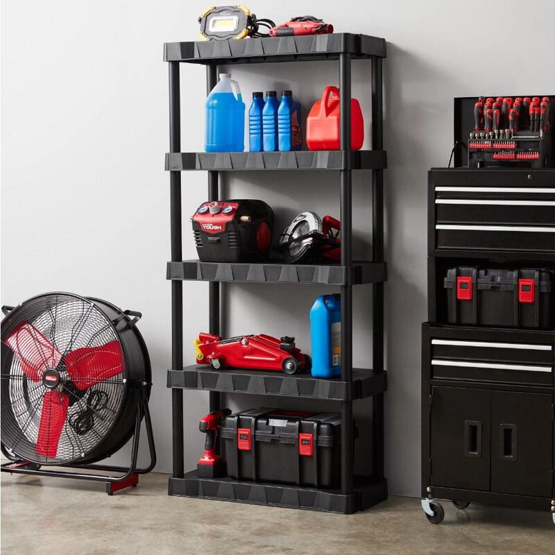 Hyper Tough-estantes de almacenamiento de plástico para garaje, color negro, para adultos, fácil de montar, resistente y duradero, 13,88 "D x 30" W x 68,8 "H, 5 estantes