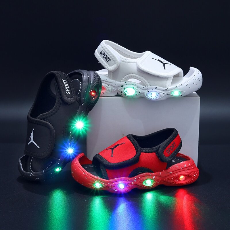 Сандалии детские летние со светодиодной подсветкой, дышащие кроссовки для маленьких девочек и мальчиков, Классическая обувь для малышей