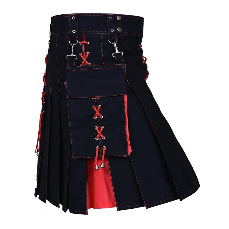 Falda escocesa de estilo Medieval Vintage para hombre, cintura alta, informal, talla grande, moda urbana, Lugentolo