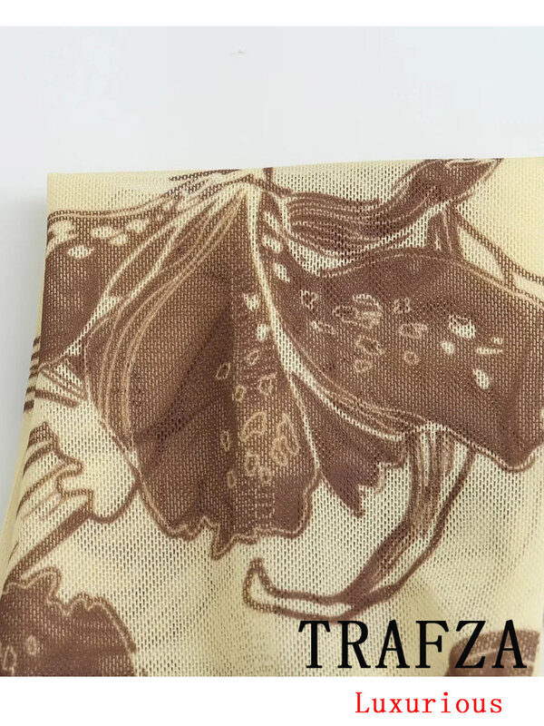 Trafza-女性のためのシックなヴィンテージプリントドレス,ショート,ストラップ付き,透かし彫り,セクシー,パーティー,新しいファッション,夏,2024