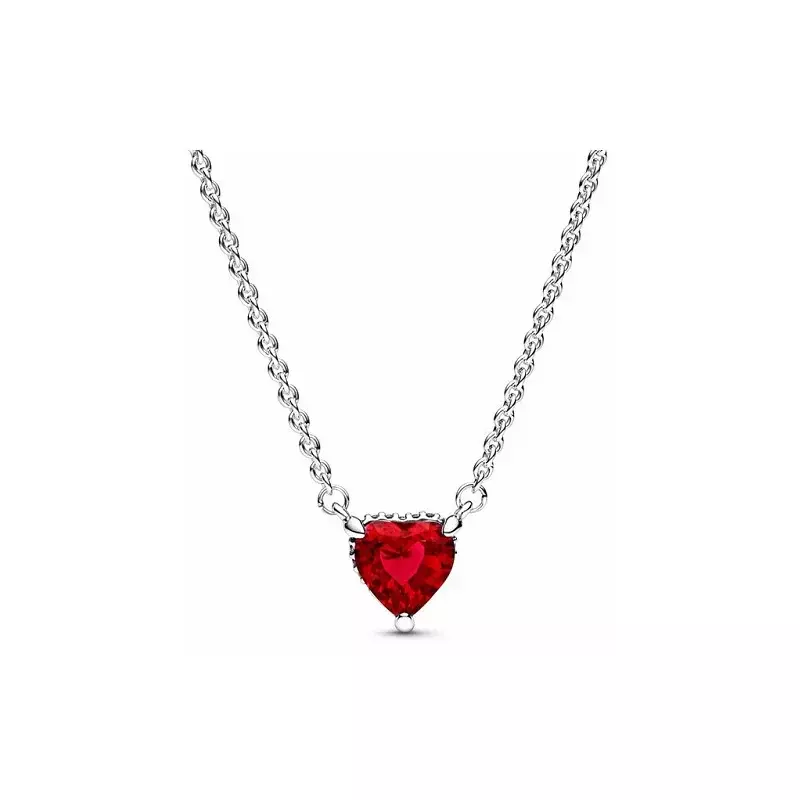 مجموعة قلادة وخاتم من الفضة الإسترلينية على شكل قلب ، مجموعة مجوهرات حمراء بتصميم مناسب ، سوار بندورا أصلي ، تصنعه بنفسك ، جودة عالية