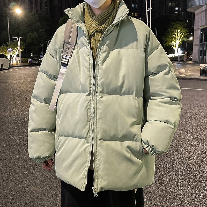 Streetwear Mens Warm Parka addensare cappotto giacca invernale tinta unita uomo Casual donna cappotto Harajuku Stand Collar Fashion Parka 5XL