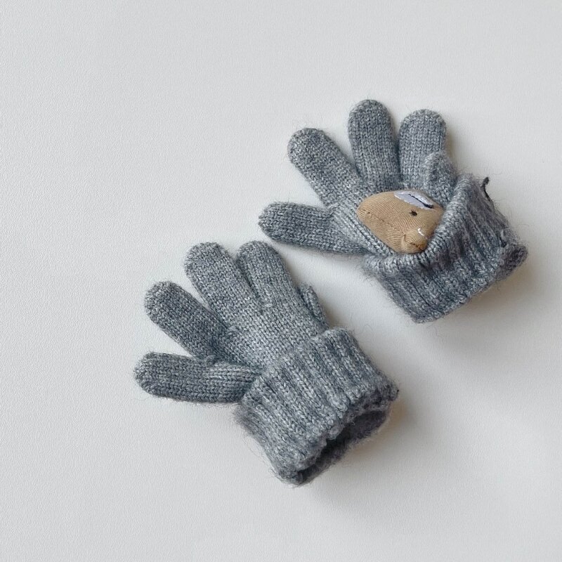 Перчатки с изображением медведя из мультфильма, вязаные перчатки, зимние теплые перчатки для детей, подарок QX2D