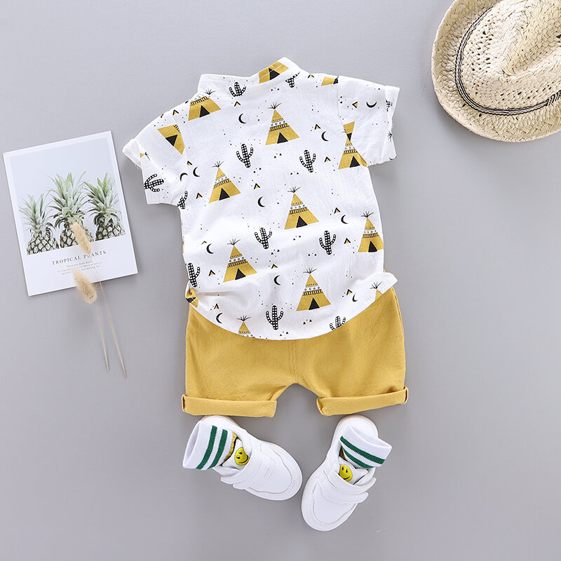 Conjunto de camisa manga curta pirâmide legal do bebê, roupas de verão