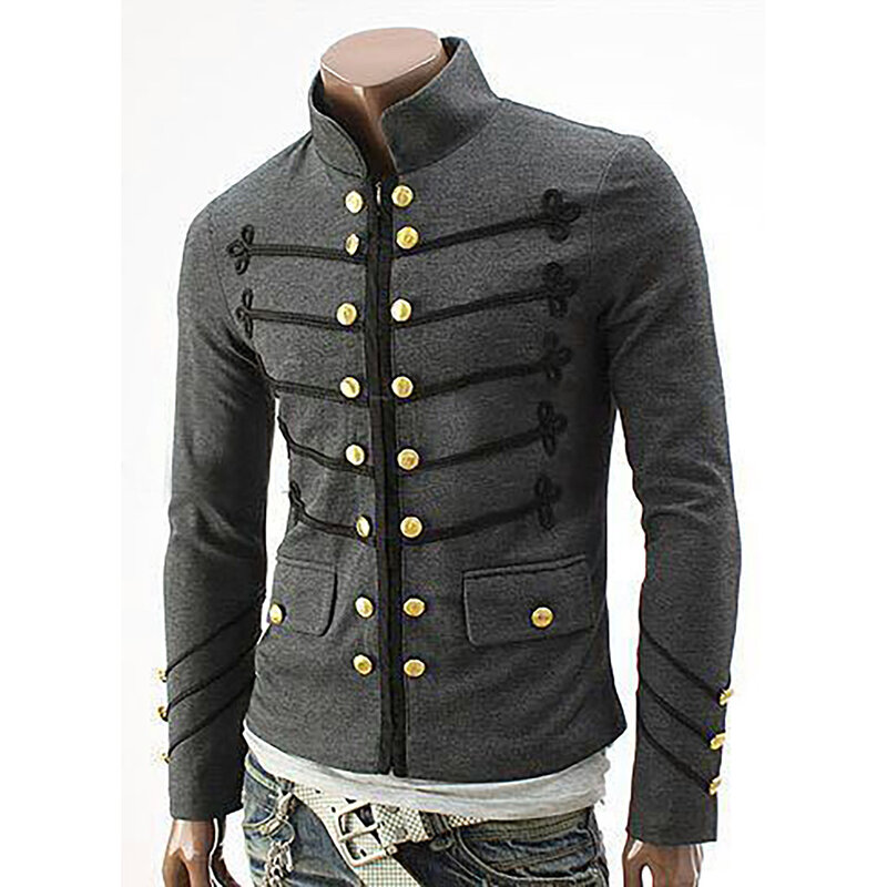 Abrigo militar de manga larga, Chaqueta corta, prendas de vestir lisas de talla grande, Tops Steampunk Rock, uniforme de invierno y otoño