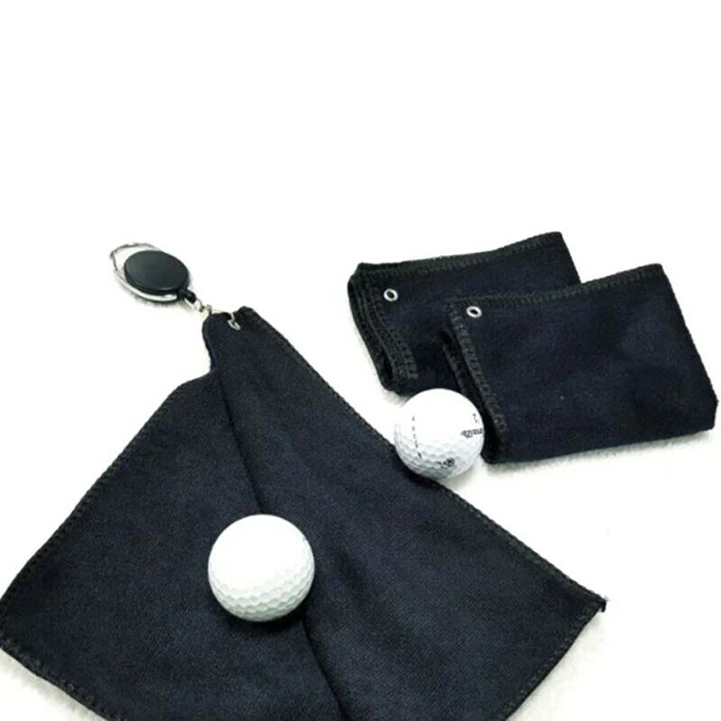Square Golf Ball Cleaning Towel Mini with Retractable Keychain Buckle PU Waterproof Material Surface Golf Ball Club Head Cleaner