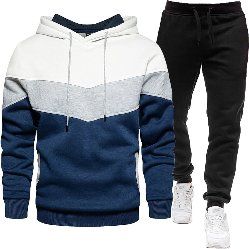 2024 New  man Autumn and winter sports hoodie set men's 3 color block hoodie, sportswear set hoodie and pants
