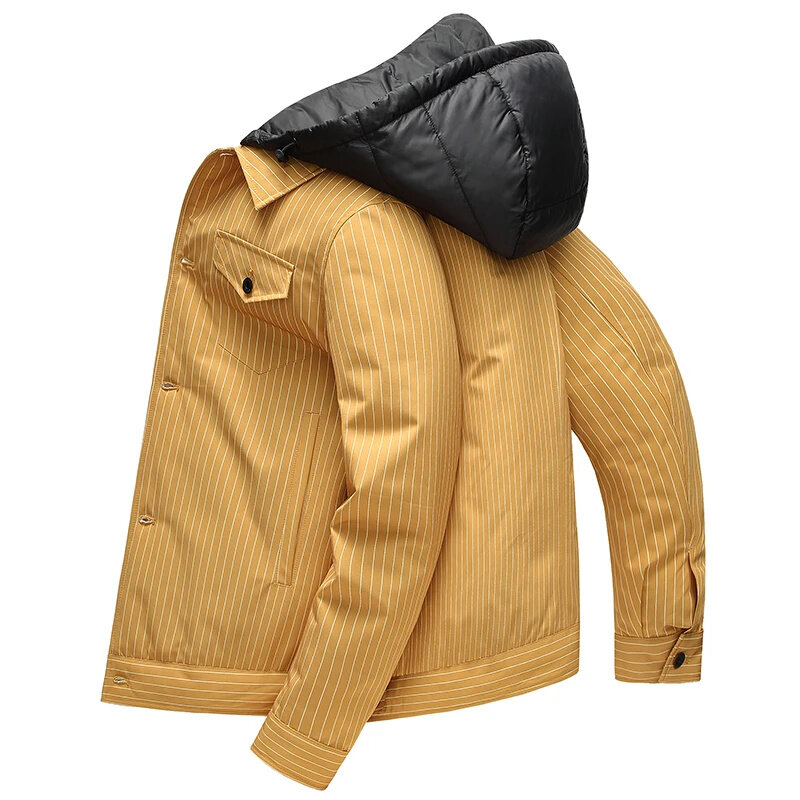남성용 후드 다운 재킷, 스트라이프 화이트 덕 아우터, 커플 착용, 따뜻한 코트, 겨울 신상 패션