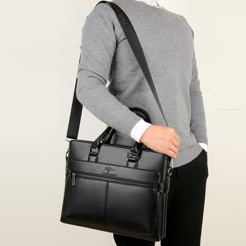 本革のブリーフケース,男性用の高級ビジネスショルダーバッグ,オフィスハンドバッグ,14インチのラップトップバッグ,高品質
