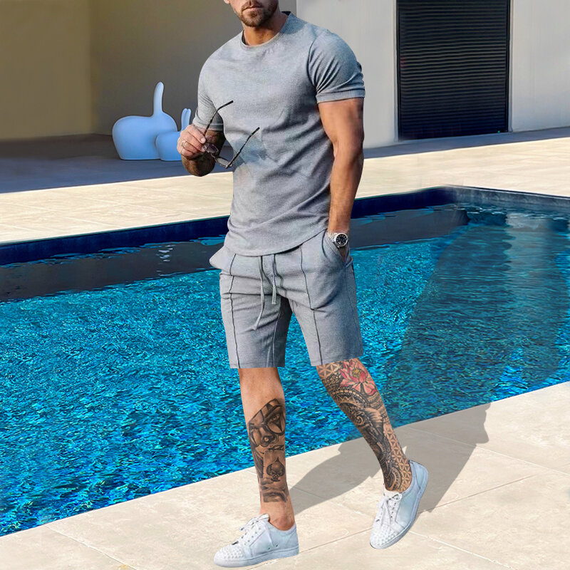 Men's Summer Round Neck Short-sleeved T-shirt Shorts Casual Suit Trend Fashion Suit Brand Two-piece Set