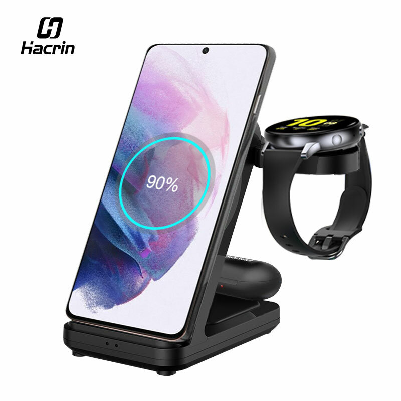 3 In 1 Wireless Charger Station Dock สำหรับ Samsung Galaxy S22 S21 S20 Ultra 4 3 Active 2แม่เหล็ก15W Qi Fast Charging Stand