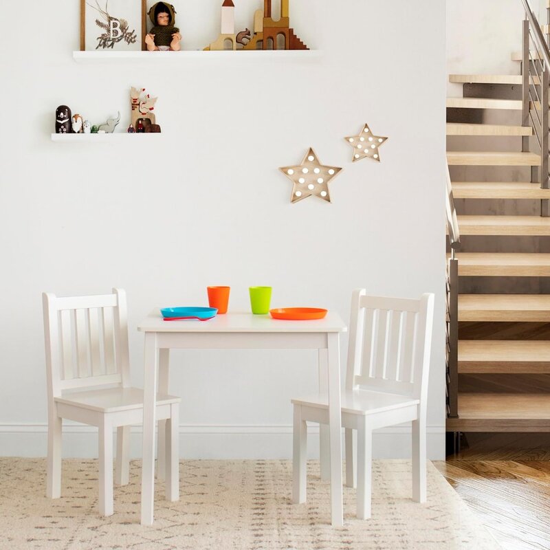 ชุดเฟอร์นิเจอร์โต๊ะและเก้าอี้สำหรับเด็กชุดโต๊ะและเก้าอี้2ตัวสำหรับเด็กสีขาว