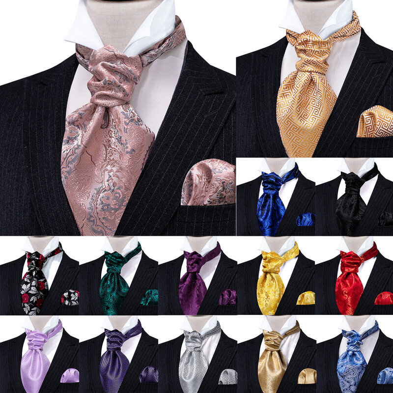 Barry.Wang kancing manset persegi kantong Ascot pria sutra set dasi kravat Jacqaurd mewah untuk hadiah bisnis pernikahan kasual Formal pria