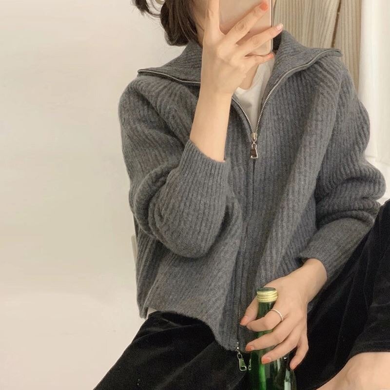Cardigan Women Spring Girls Daily Leisure Solid Simple Zippers Korean Fashion Office Ladies All-match Soft Baggy Popular Chic