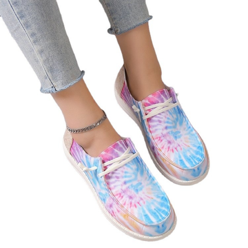 2024 NEW Summer New Flat Bottom Printed Canvas Shoes for Women Comfort Round Head Fashion Casual Single Shoes for Women Plus Siz