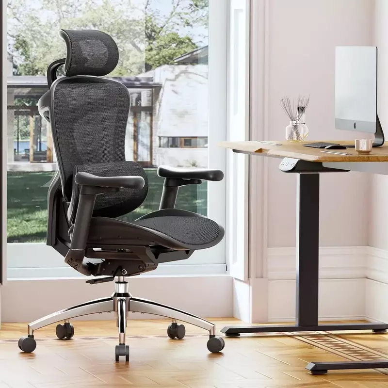 Kursi kantor dengan sandaran tangan 3D ultra lembut, berat barang 50.7 pasang, bahan jaring logam plastik berputar kursi komputer tinggi hitam