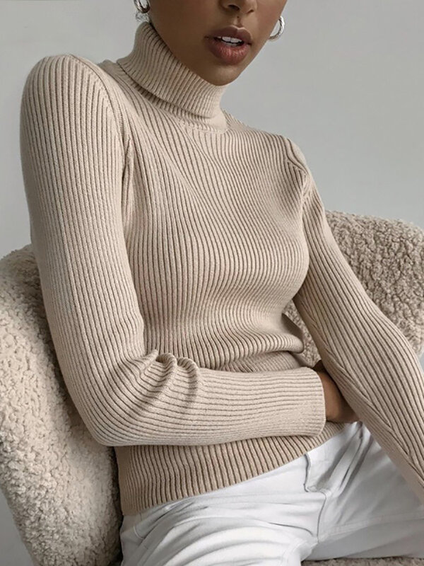 Женский мягкий кашемировый свитер с высоким воротником на осень и зиму