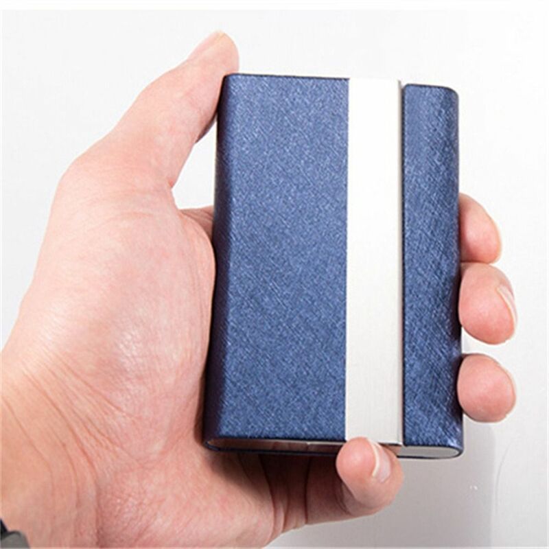 Fashion PU Leather Business Card Case Stainless Steel Slim Pocket Name Card Holder Multicolor Metal ID Case Wallet Women Men
