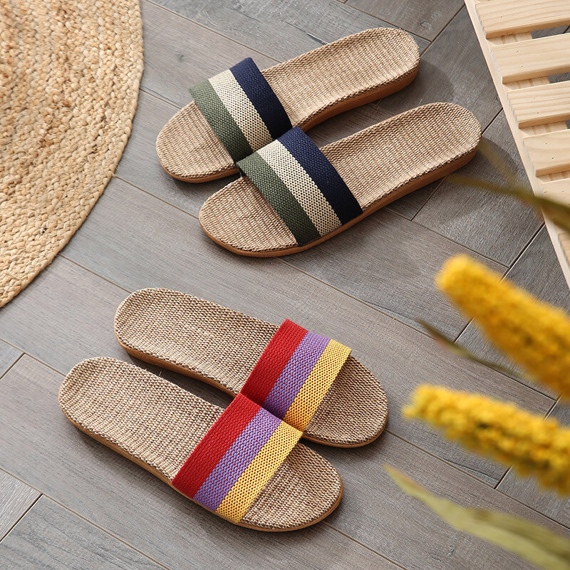 2022 new large size linen slippers home couple indoor slippers wood floor cotton and linen home summer sandals HY-218