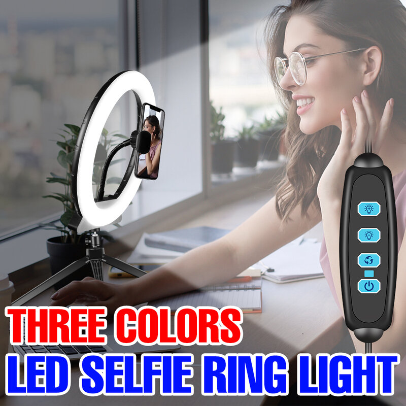 Светодиодный кольцевой светильник для селфи с регулируемой яркостью, лампа со штативом и подставкой, освещение для видеосъемки, освещение для прямой трансляции, макияжа