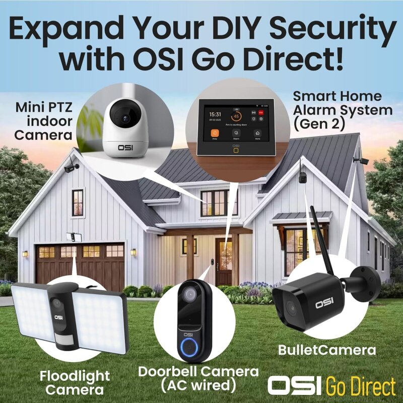 OSI alarm system for home security (Gen 2)11 piece. DIY, touch screen, motion detection, contact sensors, wireless siren, remote