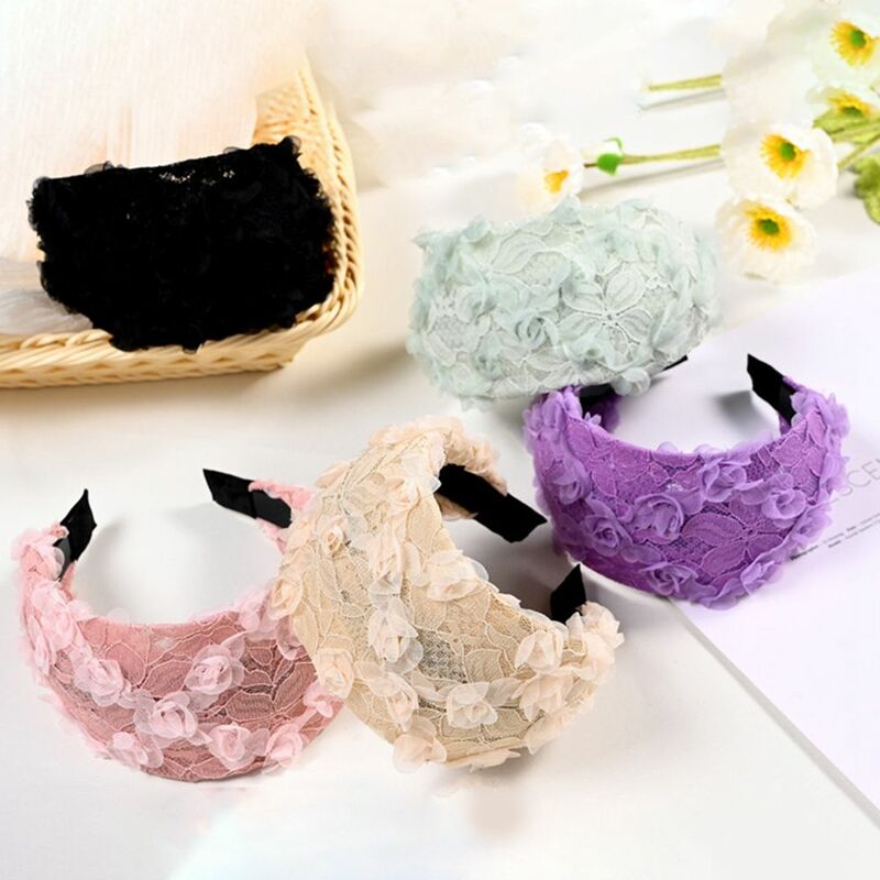 Cute For Girls Spring Non-slip With Gear Mesh Women Hair Hoop Flower Headband Korean Hairbands Lace Headband