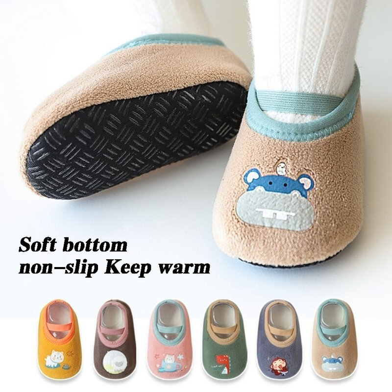 Детские Нескользящие носки, теплая обувь для новорожденных в кроватку с резиновой подошвой, симпатичные детские тапочки для мальчиков и девочек