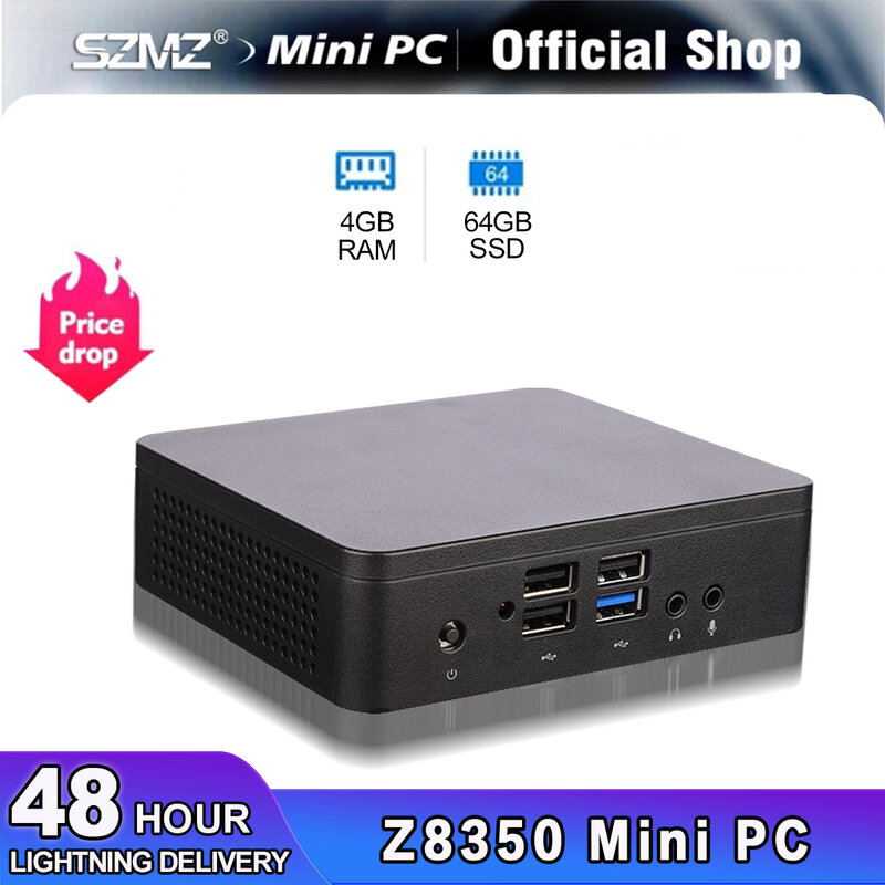 Neueste szmz mini pc x5 z8350 4gb ram 64gb ssd wnidows 10 linux unterstützung 2,5 zoll hdd vga hd dual display computer büro tv box