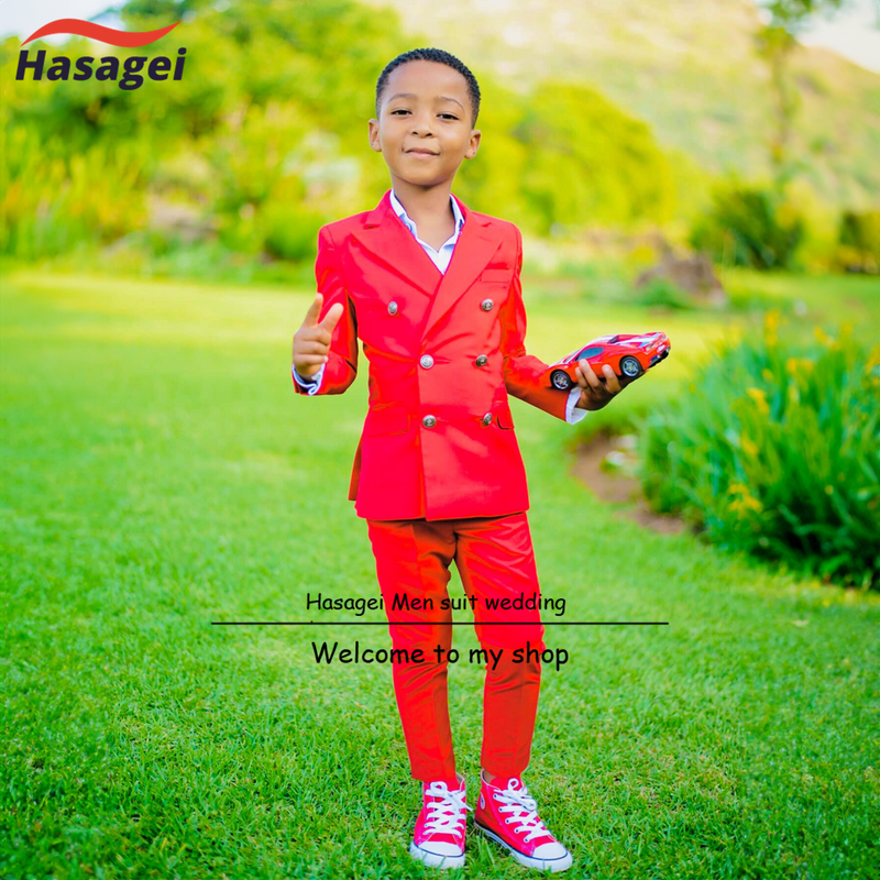Modieuze Jongens Rode Jas Broek Outfit Bruiloft Smoking Voor Kinderen Feestelijke Dubbele Rij Knopen Blazer Kind 2-16 Jaar Oud
