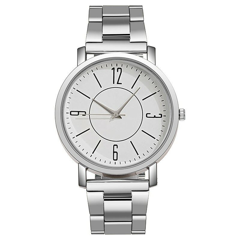 Montre-bracelet à quartz à cadran rond pour hommes et femmes, montres de couple simples, bande d'acier numérique, cadeau de mode
