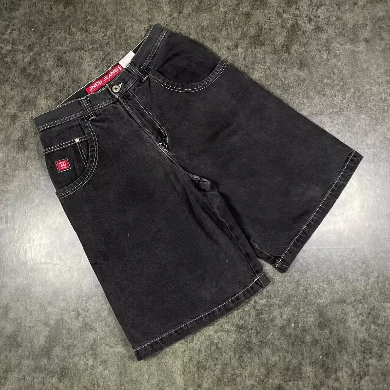 Y2K Hip Hop JNCO workowate dżinsy jeansowe spodenki vintage wzór mężczyźni kobiety letnie nowe Harajuku gotyckie męskie szorty do koszykówki Streetwear